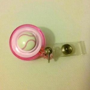 Baseball badge reel key card ID holder